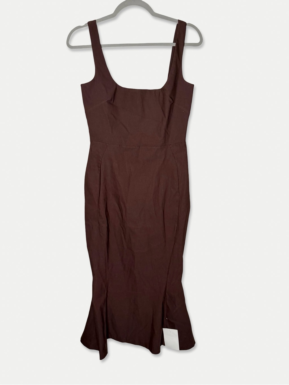 Vesper Brown Square Neck Fitted Maxi Dress Size 12 NWOT Made in UK